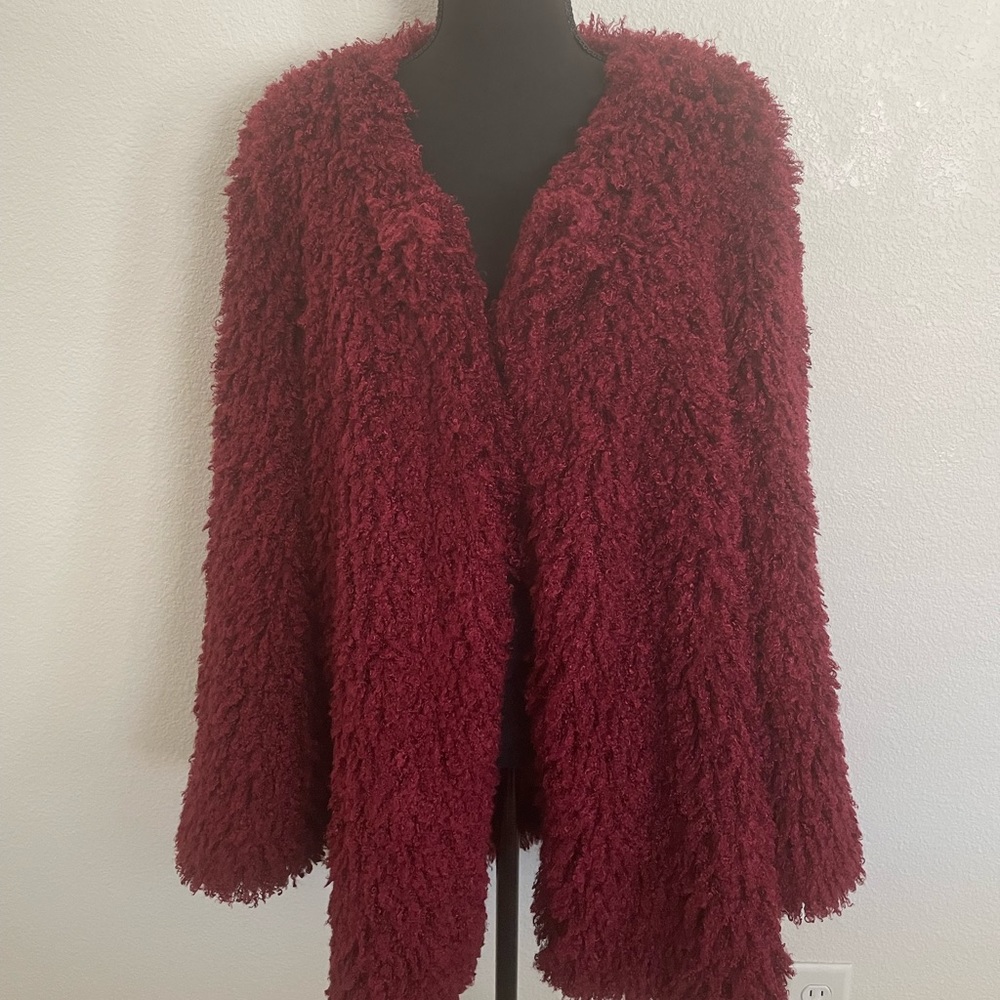 Women’s Burgundy Faux Fur Coat